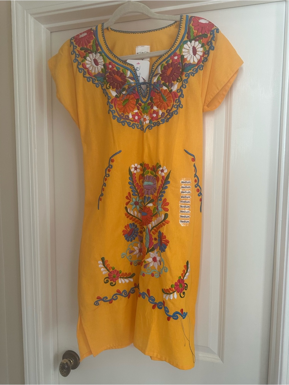 Yellow Floral Embroidered Tunic Dress